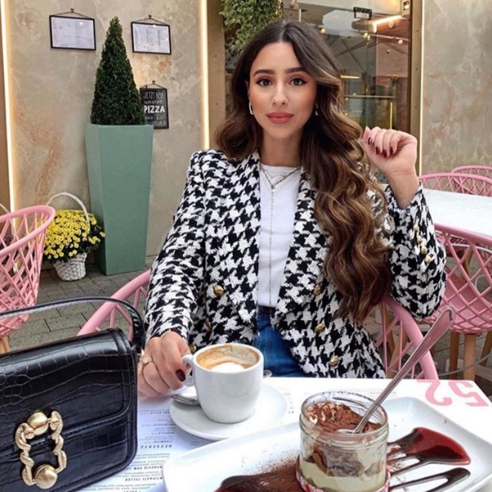 NWT Zara Houndstooth Double Breasted Tweed Coat - Picture 3 of 7